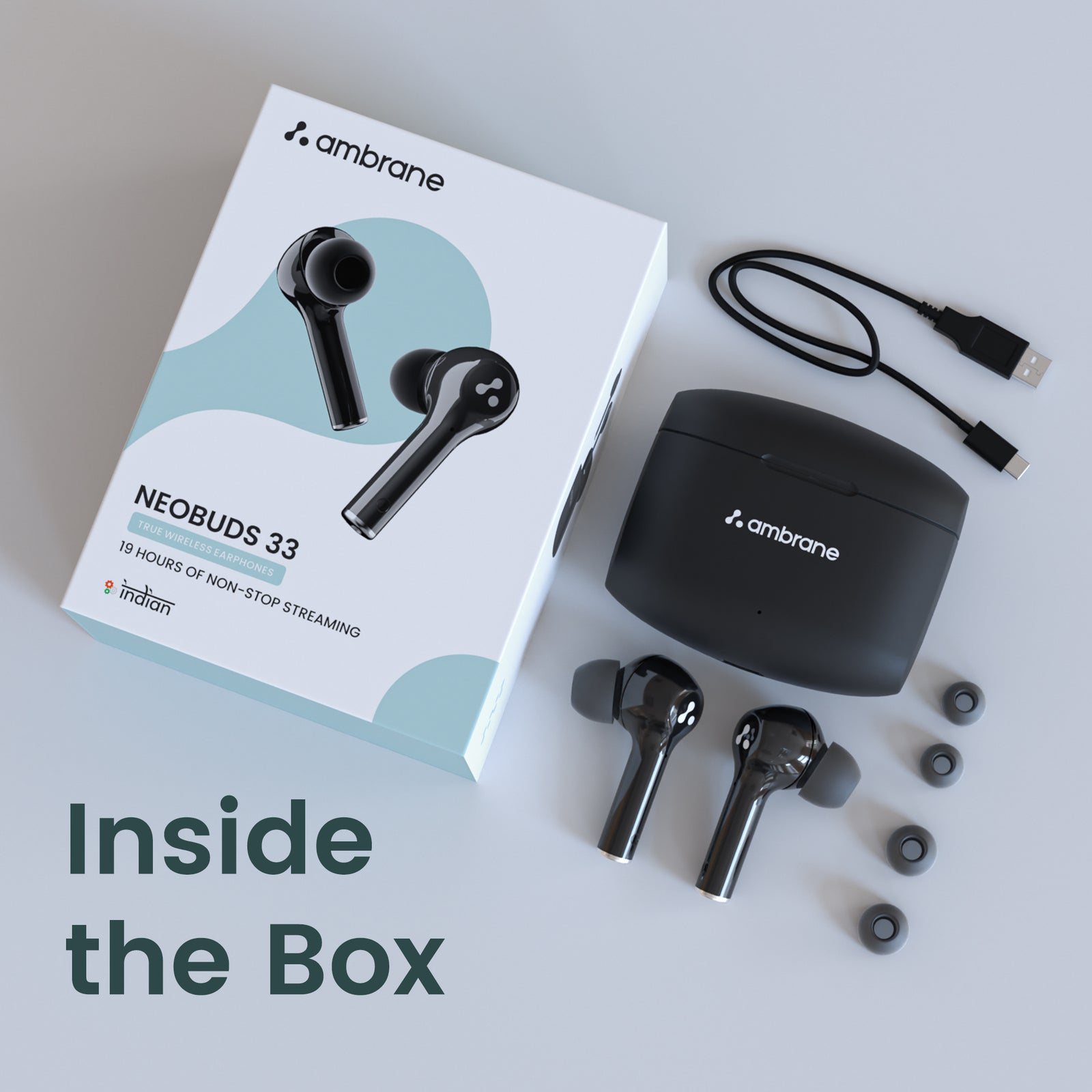 NeoBuds 33 Wireless Earbuds inside the box – Ambrane India