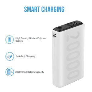 Ambrane 20000 mAh Lithium Polymer Power Bank (Stylo-20k, White) - AmbraneIndia