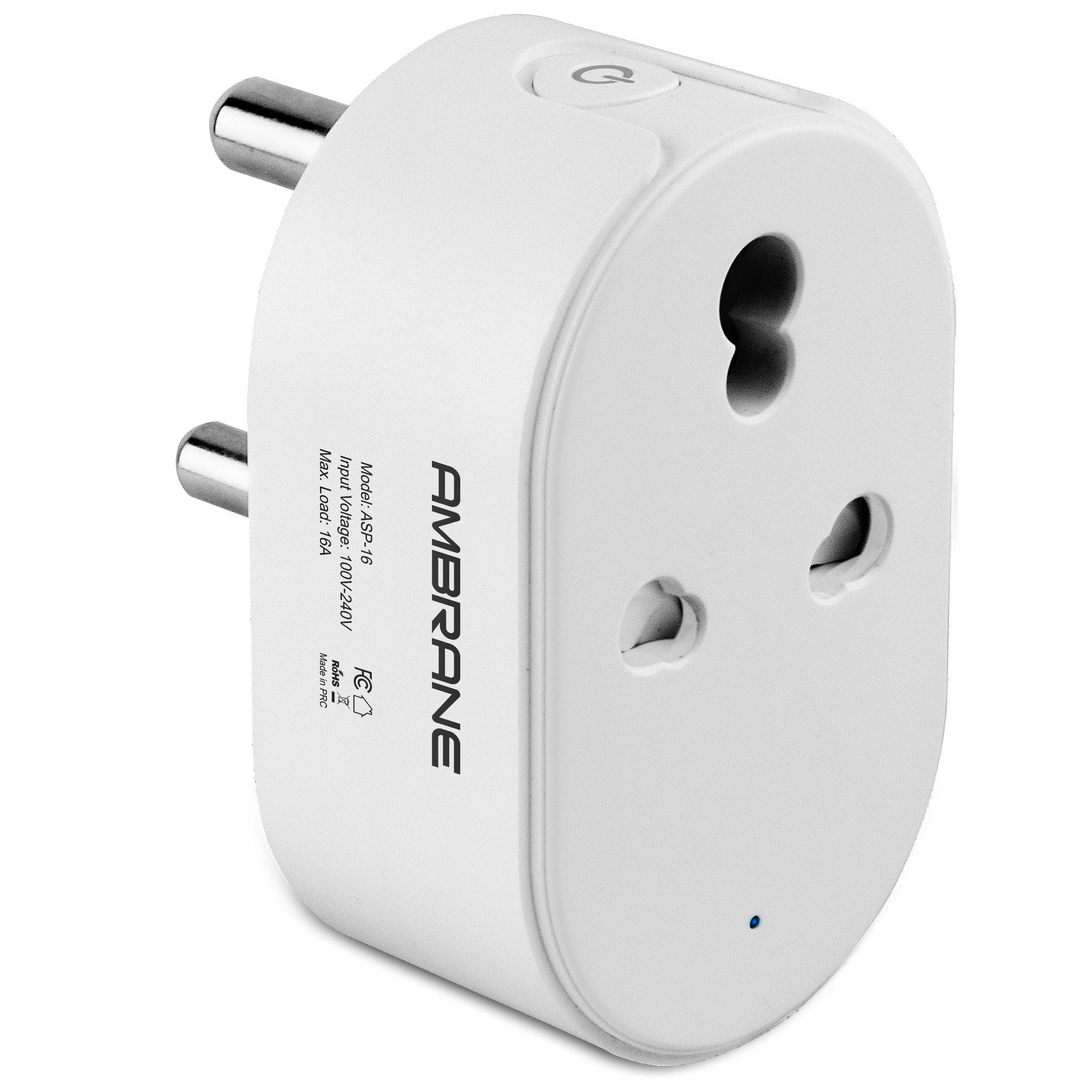 Ambrane WiFi Smart Plug 16A - Control Your Devices from Anywhere, No Hub Required, Works with Amazon Alexa and Google Assistant (ASP-16, White) - AmbraneIndia
