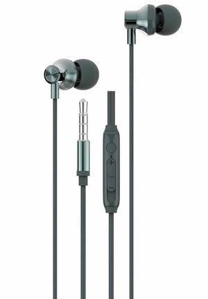 Green wired earphones with volume slider control