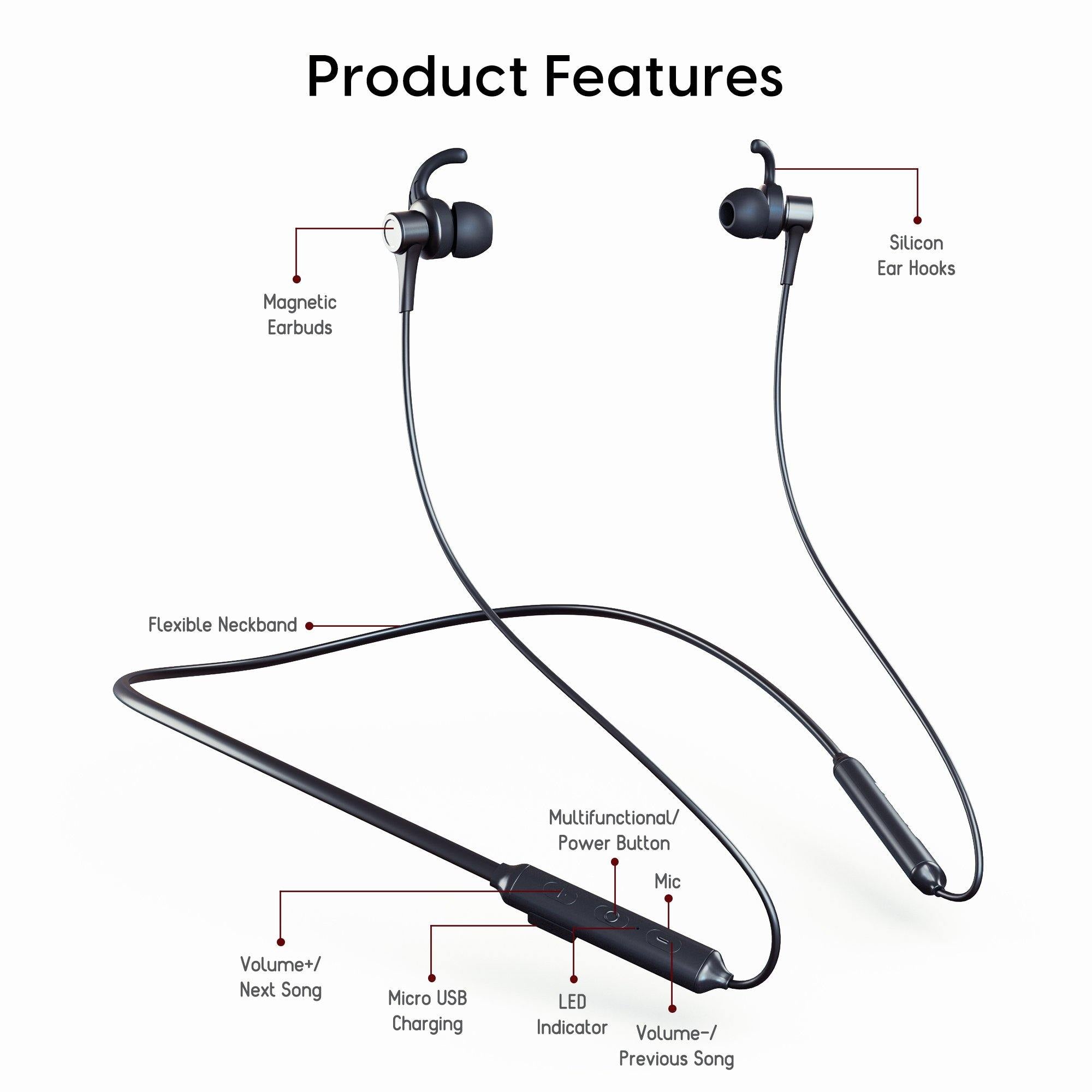 Ambrane Trendz 11 Bluetooth Earphones (Black) - AmbraneIndia
