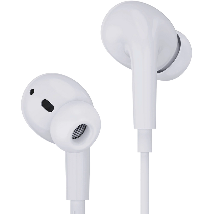 White wired earphones with smart control